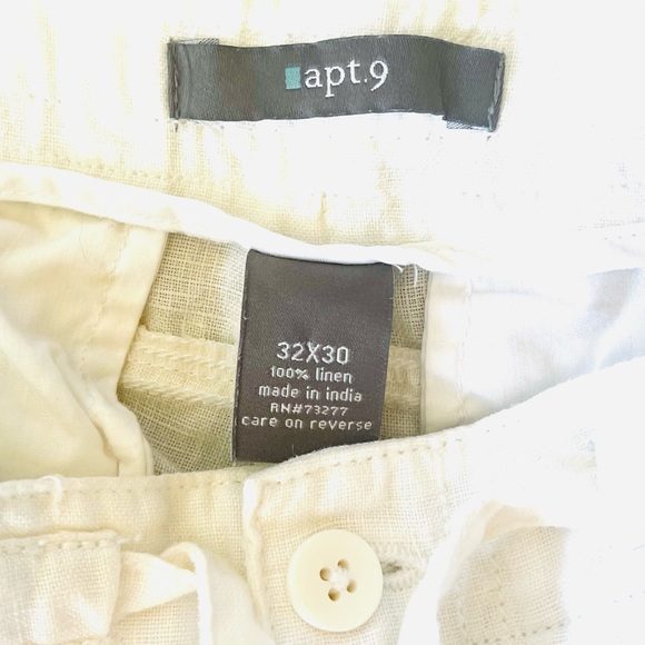 100% Linen Men's Pants 32x30 Apt. 9 Beach Summer Drawstring 4 pockets zip - Picture 4 of 8